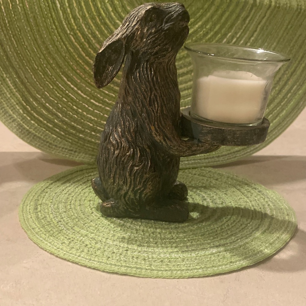 Charming Vintage Antique Golden Bronze Rabbit Candle Holder